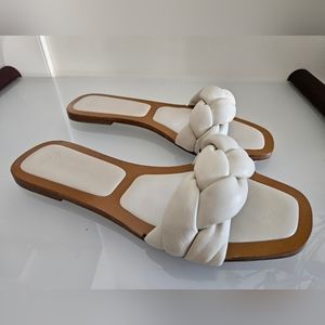 Massimo Dutti White Braided Flat Sandals, Slides US 6.5